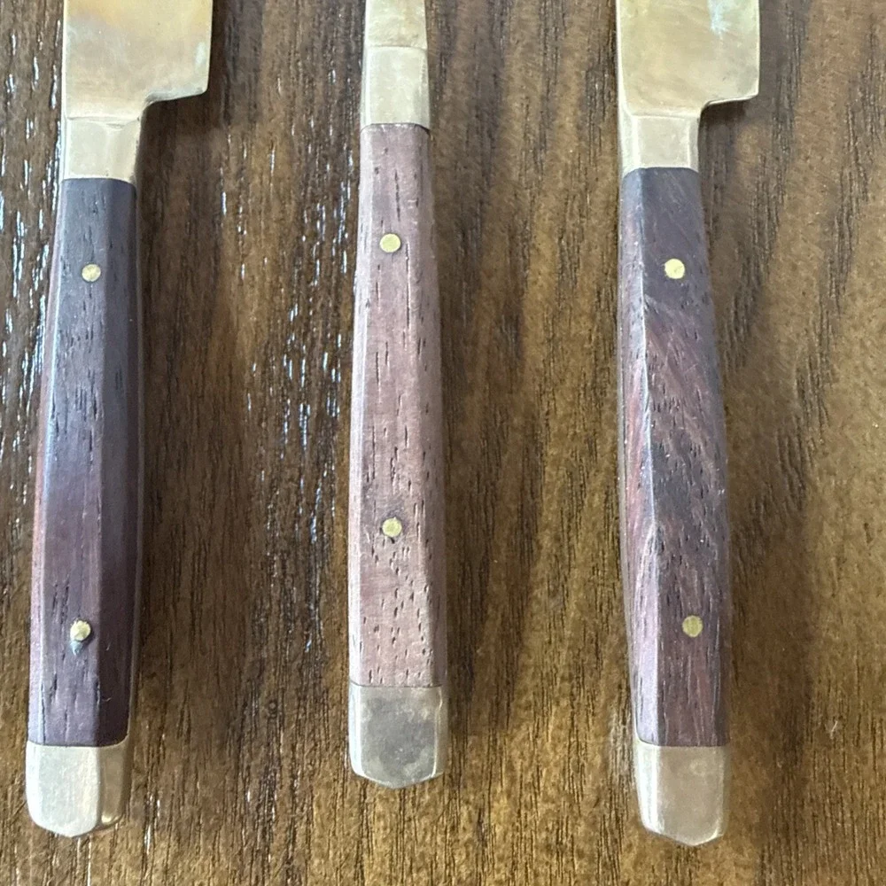 Vintage Wood And Brass Meat & Cheese Fork And Knife Set Charcuterie Board